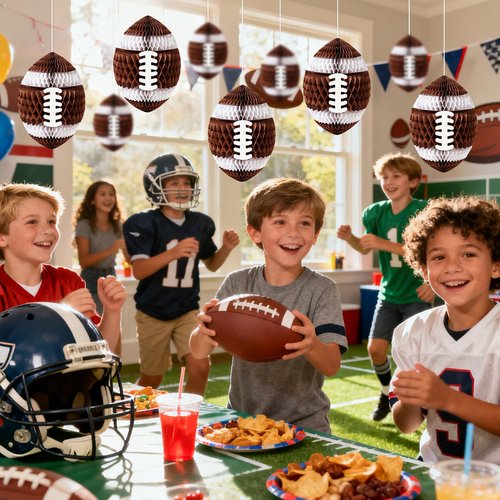 4 Pack Football Honeycomb Decorations, Hanging Tissue Paper Centerpieces, 3D Brown Sports Ball Ornaments for Football Party, Game Day, Tailgate, Birthday, Baby Shower, and Classroom Decor