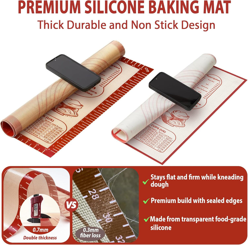 Skiennix Silicone Baking Mat - Non-Slip Dough Rolling Mat with Measurement Guides | 20x28 Inch Reusable Kneading Board for Bread, Pizza, Cookies, Fondant