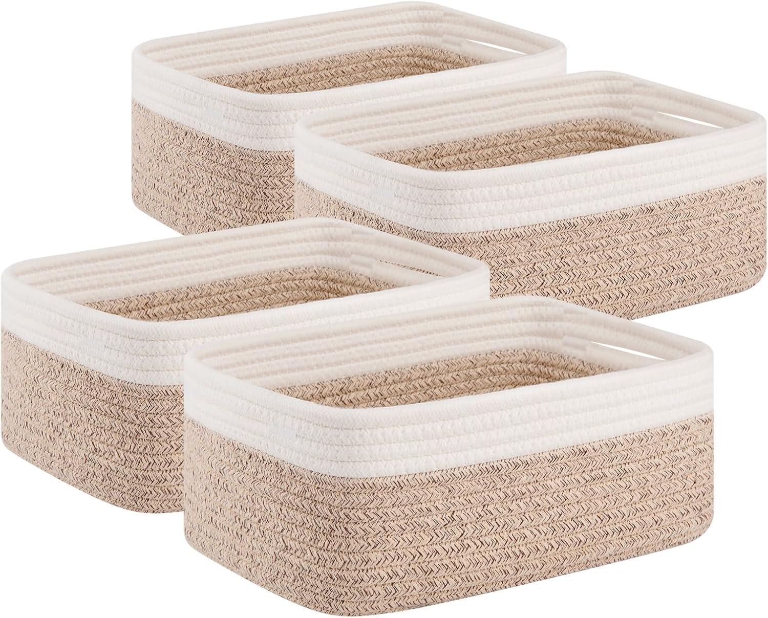 OIAHOMY Storage Baskets - Cute Decorative Organizing Bins for Shelves | 4 Pack, 11.8''L x 7.8''W x 4.7''H, Brown/White