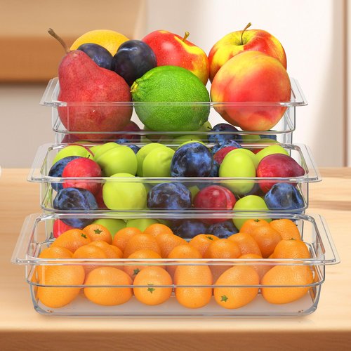 HNEDSEN 6 Pack Plastic Food Pan with Lid 1/2 Size 4 Inch Deep Restaurant Clear Food Storage Containers Polycarbonate Commercial Hotel Pans for Fruits Vegetables Beans Corns (6 PCS, 4'' Deep)