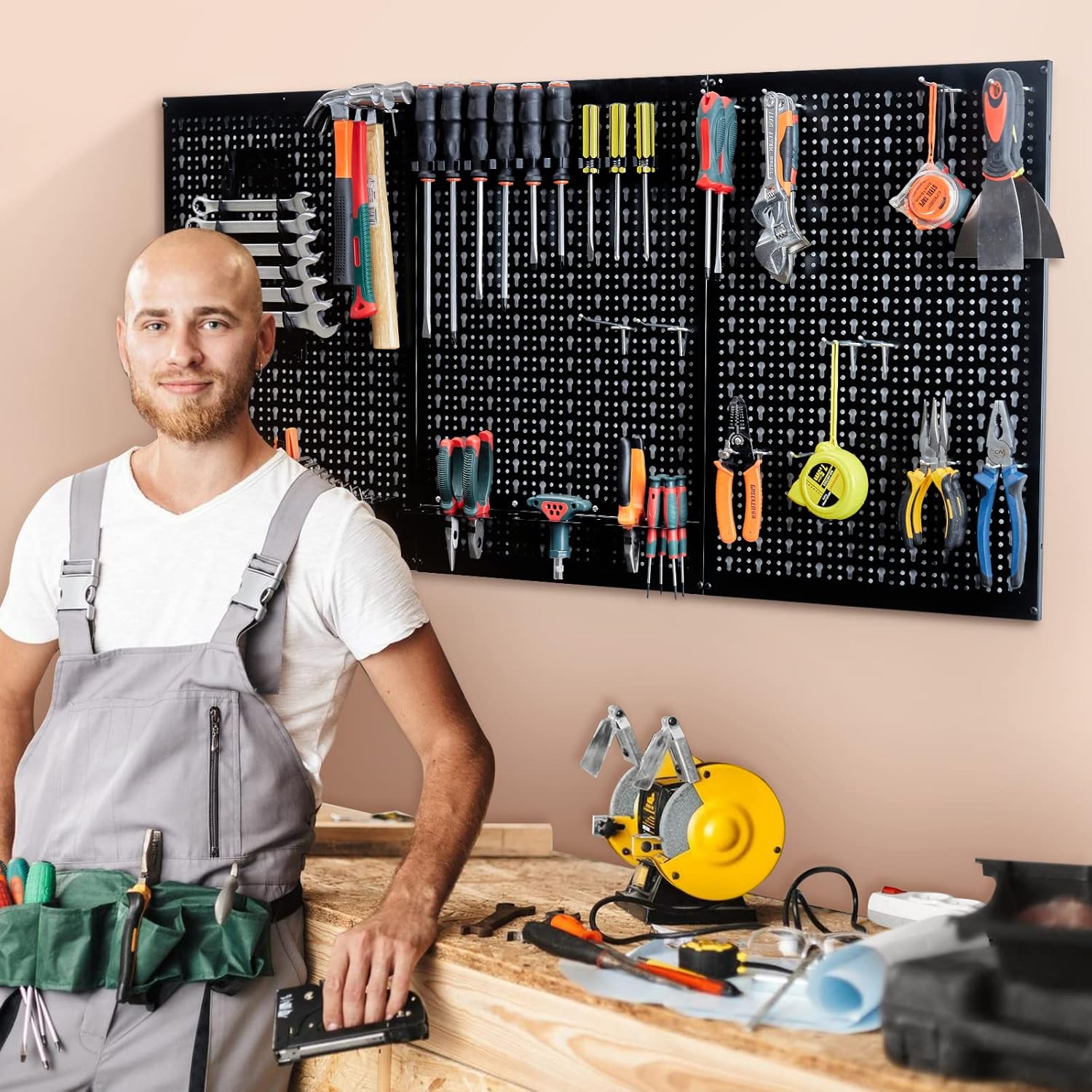 Ultrawall Pegboard Wall Organizer - 4 ft Metal Tool Storage Kit with 45 Accessories for Garage