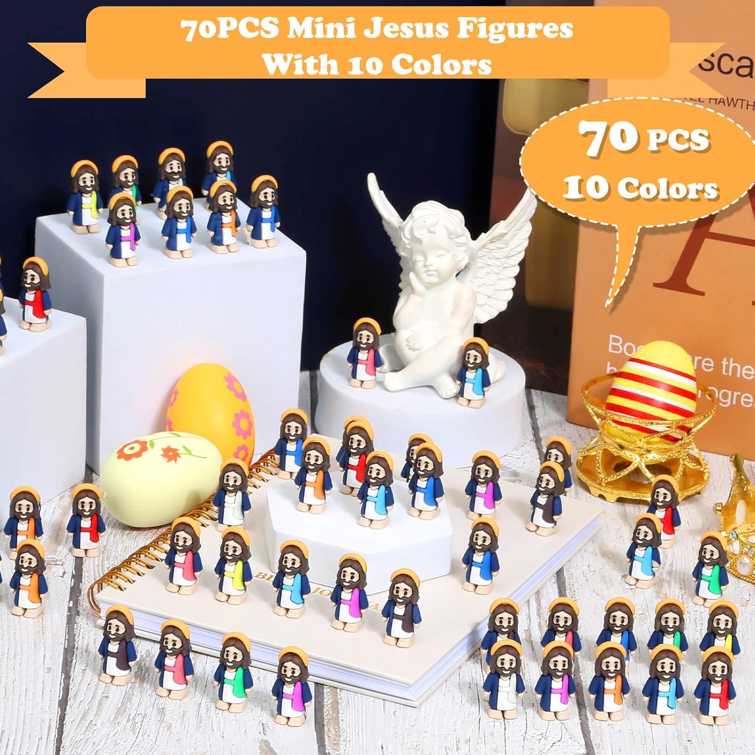 Skiennix Mini Jesus Figurines - 70 Pcs Bulk Set for Easter Hide and Seek Religious Party Favors