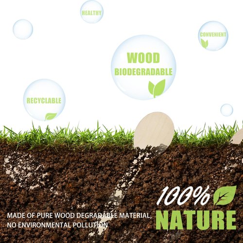 VIVAVENTURE Disposable Wooden Spoons Wood Soup Spoons, 6" Wooden Cutlery Spoon 100 Count Disposable Spoons Compostable Utensils for Hot Soup Milk Shake Salad