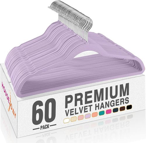 HOUSE DAY Velvet Hangers - 60 Pack Non-Slip Heavy Duty Felt Coat Hangers | Lt-Purple Slim Design for Closet Organization