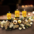 YULETIME 28" Christmas Triple Candelabrum - Elegant Holiday Candle Holder with Gold Baubles & Snowy Pine Needles