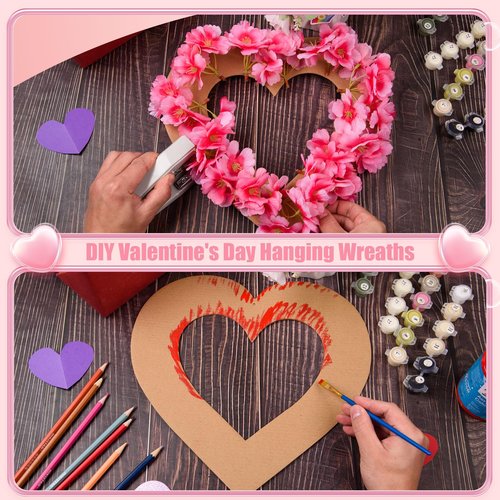MixTeach 20 Pieces Valentine's Day Hanging Heart Wreaths Paper Large Heart Cardboard Wreath Hanging Ornaments Decorations with Hole Twine for Wedding DIY Craft Festival Valentine's Day Decoration