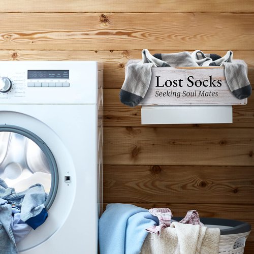 Farmhouse Lost Socks Storage Funny Laundry Sign Wooden Storage Baskets Laundry Room Missing Socks Decor Farmhouse Sock Basket for Room Wall Decor (11.02 x 3.54 x 3.54 Inch)