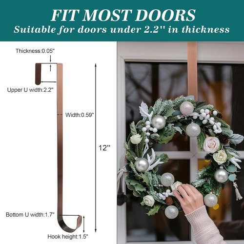 HOOSUN Metal Wreath Hanger - 12 Inch Over The Door Hook for 4th of July & Spring Decor | Holds Up to 20 lbs