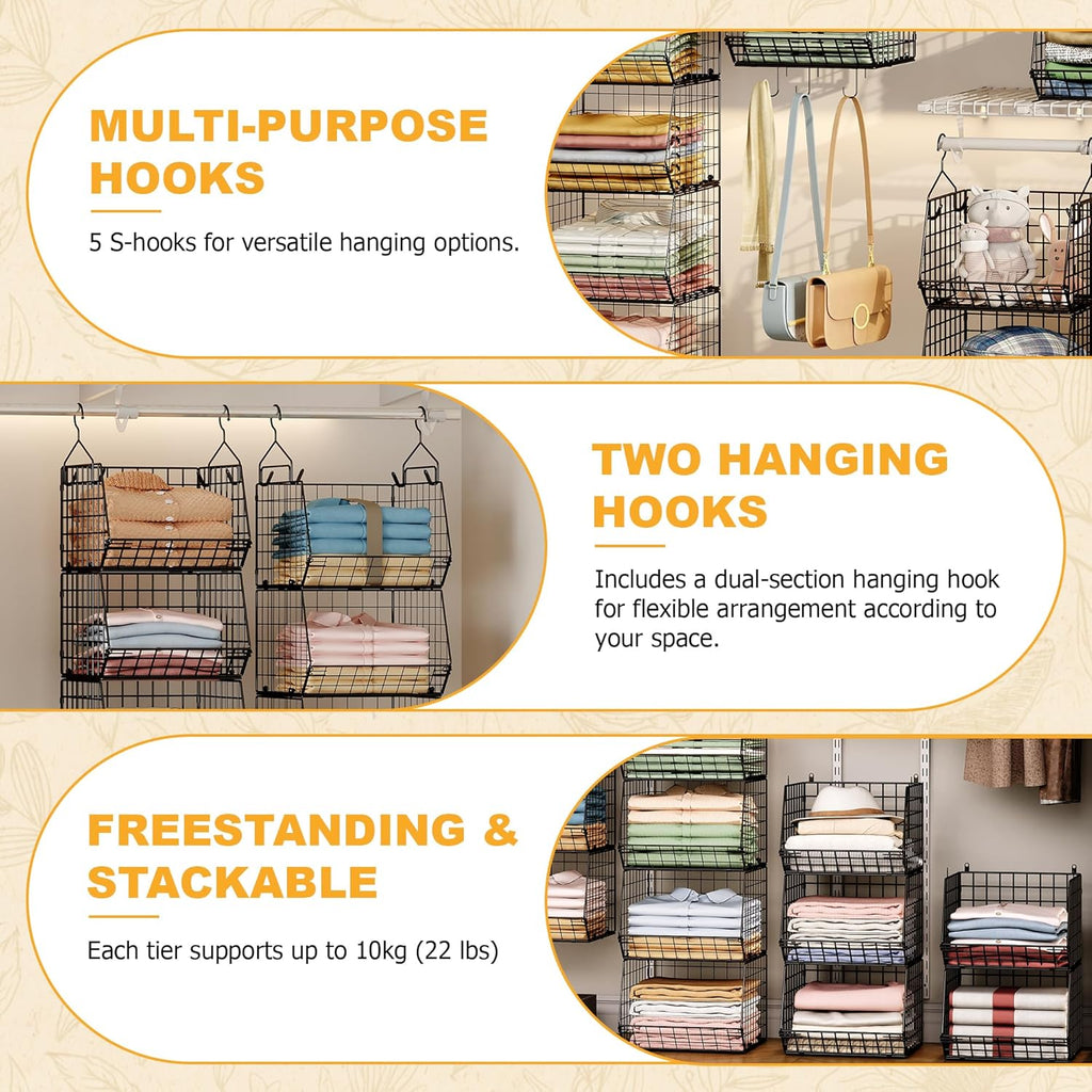 X-cosrack 7-Tier Foldable Closet Organizer - Wire Shelving with Hooks for Clothes & Accessories