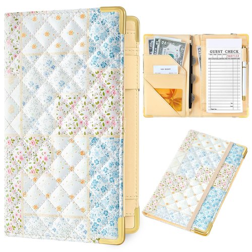 Server Book, Waitress Book with Zipper Pocket, Cute Server Books for Waitress with Pen Holder, Leather Serving Books Fits Servers Aprons