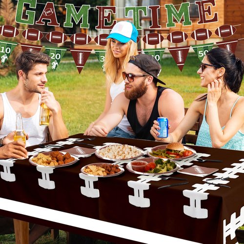 149 Pcs Football Party Decorations Kit for 24 Guests - All-in-One Kit with Plates, Napkins, Forks, Spoons, Knives, Waterproof Tablecloth & Banner for Super Bowl or Tailgate Party Decorations