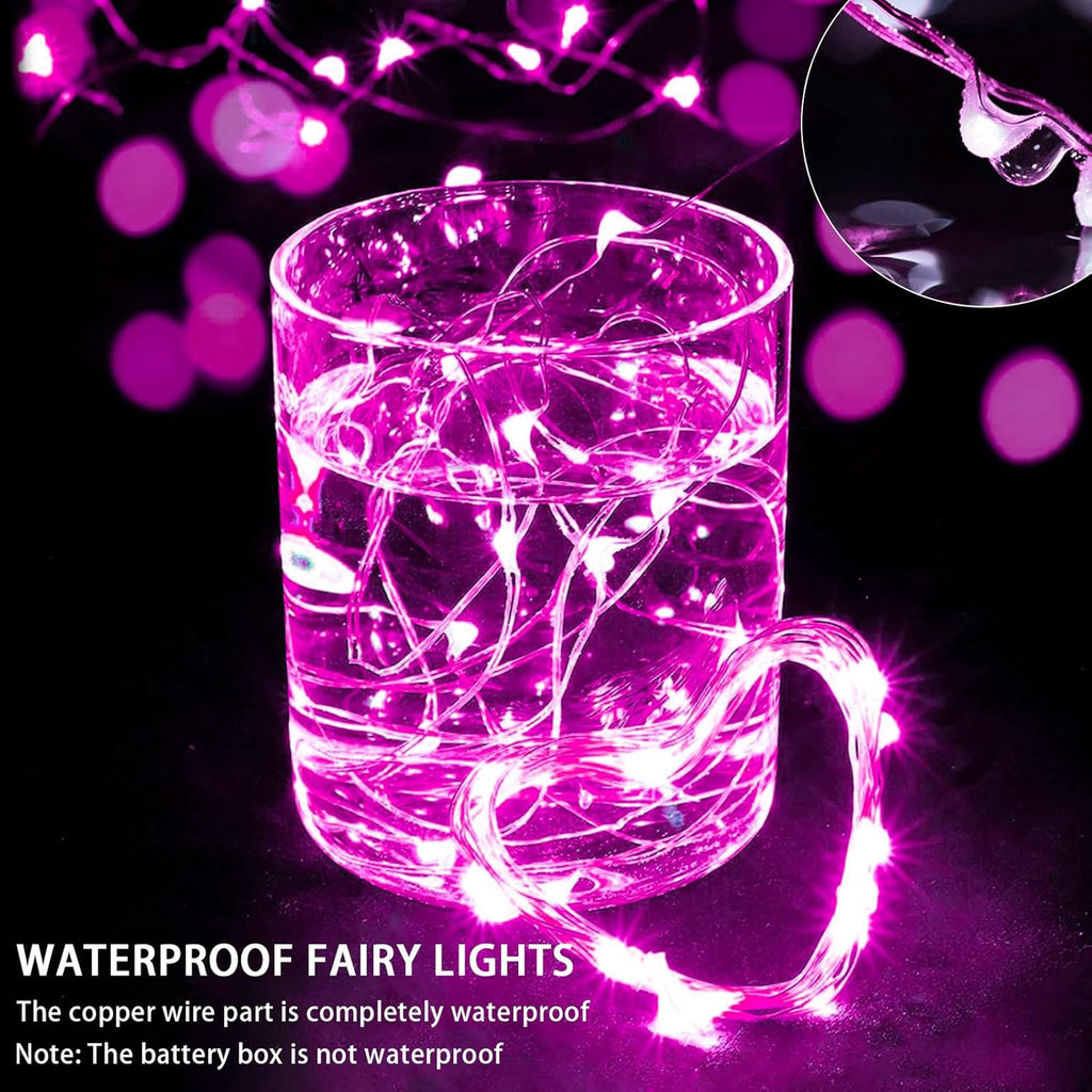 Skiennix 100 Pack Pink Fairy Lights - 7Ft 20 LED Twinkle String Lights | Battery Operated & Waterproof for Parties, Weddings, & Holidays