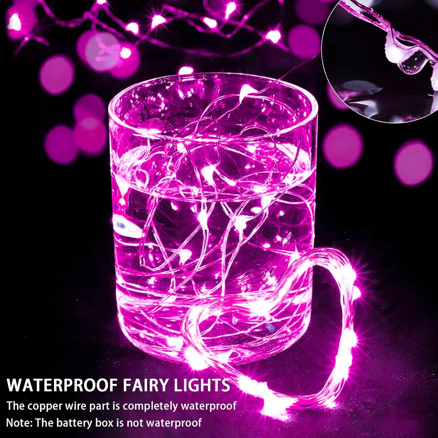 Skiennix 100 Pack Pink Fairy Lights - 7Ft 20 LED Twinkle String Lights | Battery Operated & Waterproof for Parties, Weddings, & Holidays