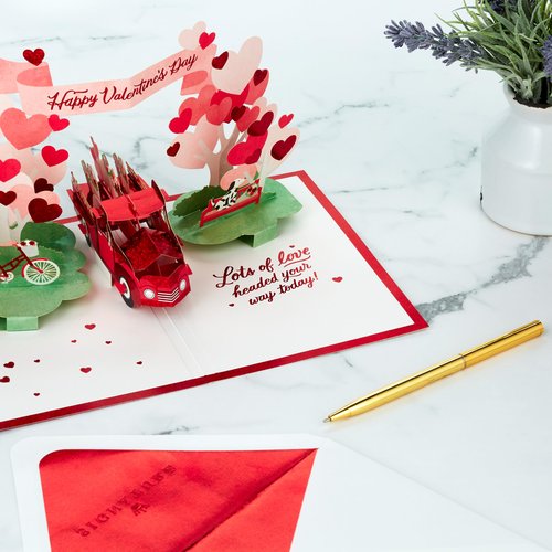Hallmark Valentines Day Pop Up Card (Vintage Red Truck) Signature Paper Wonder 3D Card