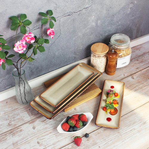 jinsongdafa Ceramic 4-Piece Set Dinner Plate 14.3 Inch Large Rectangular Dinner Plate for Entertaining Guests, Desserts, Salads, Appetizers, BBQ, Main Courses, Tacos, Kitchen Tableware