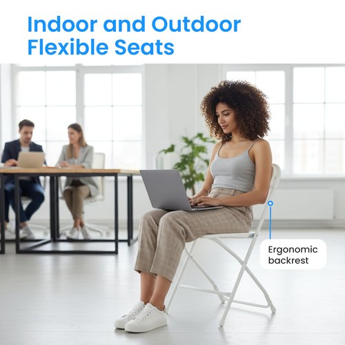 Simple Deluxe 6-Pack Folding Chairs Plastic, Foldable Stackable Portable Chairs with Metal Frame 330lb Capacity, for Indoor Outdoor Use, Commercial Event Chairs for Party, Wedding, Office, White