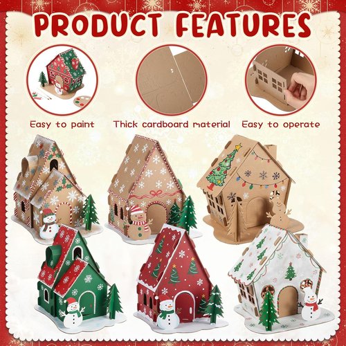 Harloon Christmas Gingerbread House Kit - 24 Sets of DIY Cardboard Craft Decorations for Kids
