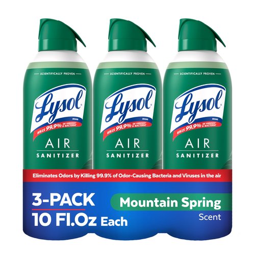 Lysol Air Sanitizer Spray with Bacterial Odor Eliminator for Home & Office, Sanitizing Air Spray, Air Freshener Alternative, Mountain Spring Scent, 10 oz (Pack of 3)