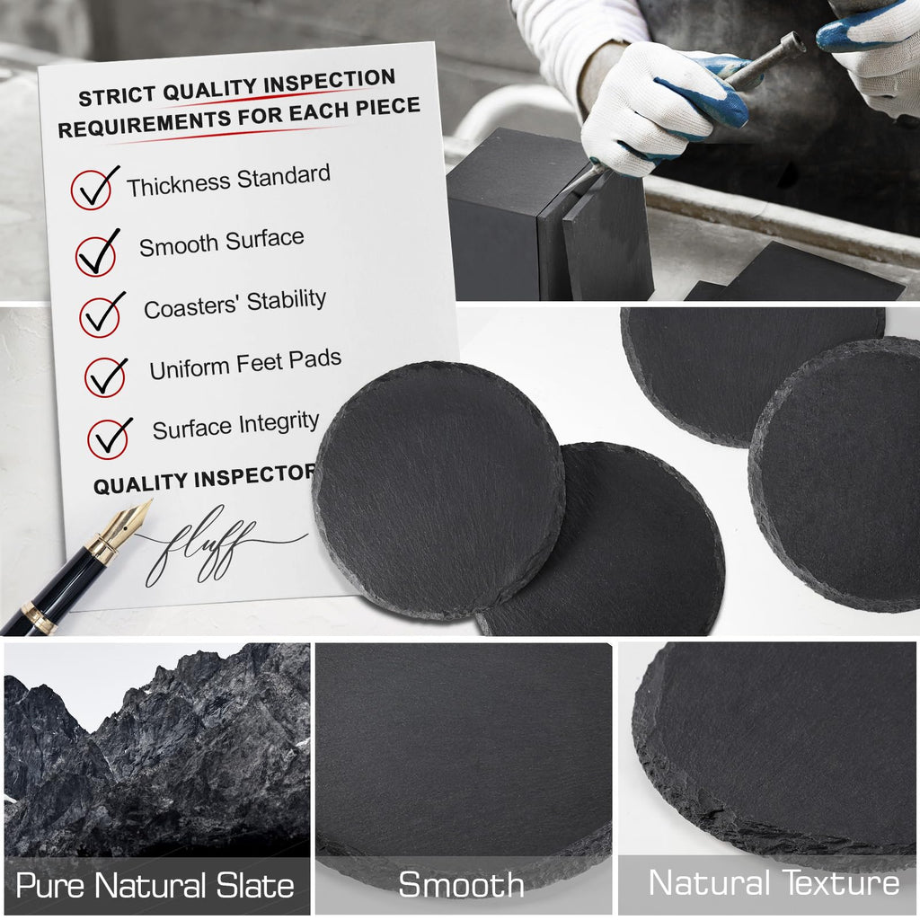 60 PCS Slate Coasters Bulk, MAPRIAL 4 Inch 30PCS Black Round, 30PCS Hexagon Stone Coasters for Laser Engraving, Handmade Drink Coaster Engravable Blanks Material for Engraver, Crafts, Gifts