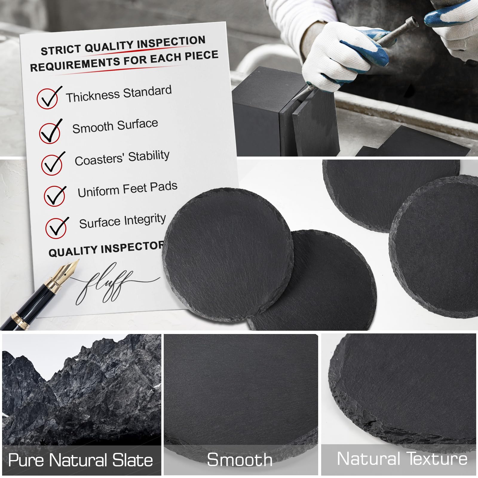 60 PCS Slate Coasters Bulk, MAPRIAL 4 Inch 30PCS Black Round, 30PCS Hexagon Stone Coasters for Laser Engraving, Handmade Drink Coaster Engravable Blanks Material for Engraver, Crafts, Gifts