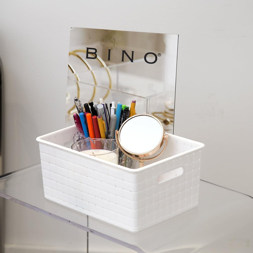 BINO Plastic Basket - Small White 5-Pack | Rectangular Cabinet Organizer for Efficient Storage
