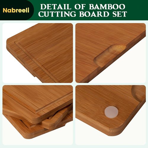 Bamboo Cutting Board Set - Carbonized Wood Chopping Boards with Juice Groove & Non-Slip Feet | Large Wooden Boards for Meat & Cheese