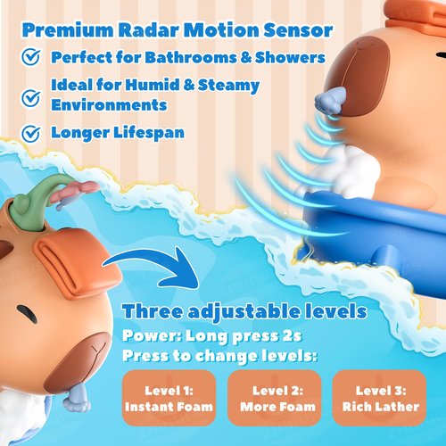 UNEEDE Capybara Soap Dispenser, Automatic Touchless Foaming with Advanced Sensor, IP7 Waterproof, Portable & Wall Mount Rechargeable, 9.5oz/280ml, Cute Soft Silicone Design for Bathroom, Decor Gifts