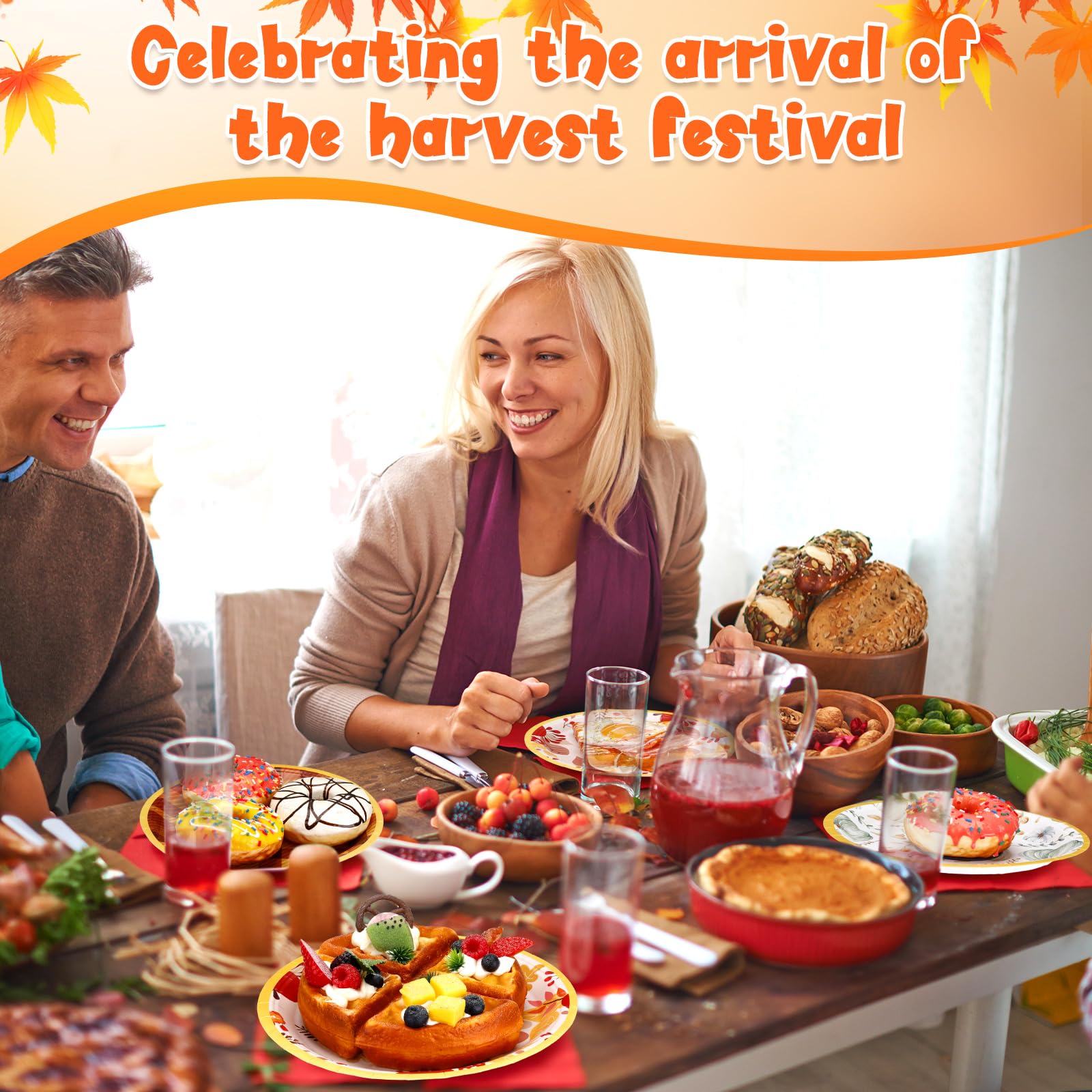 Uiifan 120 Pcs Fall Pumpkin Paper Plates Thanksgiving Dinnerware Set Maple Leaf Dessert Plates Disposable Autumn Harvest Round Dishes for Halloween Birthday Party Decoration, 6 Styles(7 Inch)
