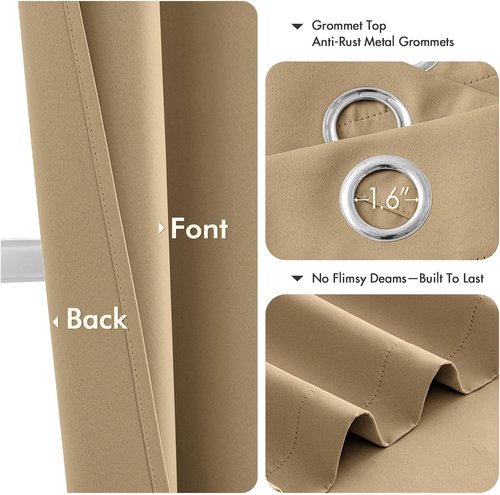 MIULEE Blackout Curtains - Taupe Brown Thermal Insulated Drapes | 54-Inch Long, 2 Panels, Noise Reduction