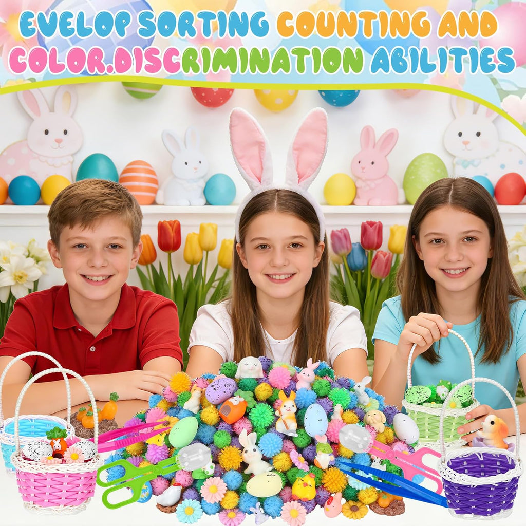 Skiennix Easter Sensory Bin Filler | 287 Pcs of Colorful Eggs, Bunnies, and Flowers for Learning Fun