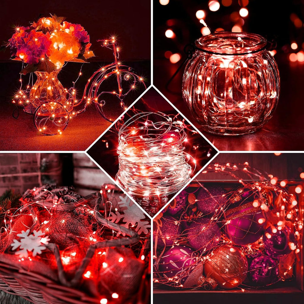 Skiennix 8-Pack Red Fairy Lights - 7Ft 20 LED Twinkle String Lights | Battery Operated & Waterproof for Parties, Holidays, and Decor