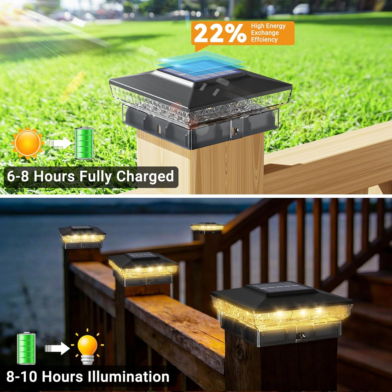 Btfarm Solar Post Cap Lights - 16 LED Outdoor Lighting | 2 Modes, Waterproof, 4-Pack for 4x4 & 3.5x3.5 Posts