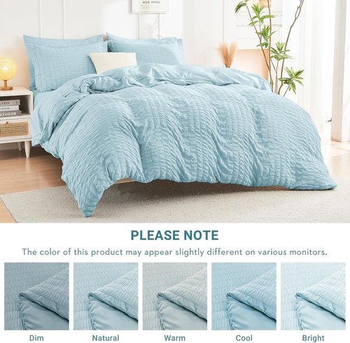 HYMOKEGE Twin Comforter Set - Luxury 5-Piece Bedding in Lake Blue | All-Season Seersucker Design