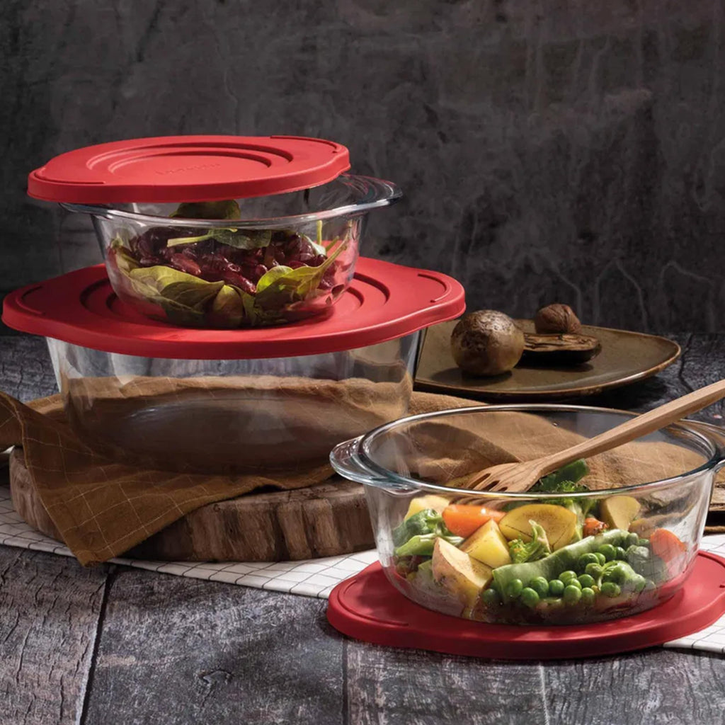 Ums 2.2 Quart Round Glass Baking Dish with Lid, Round Casserole Dishes for Oven with Lids, Borosilicate Glass Casserole Dish, Covered Casserole Dish with Lid, Food Storage Containers with Lids, Glass Storage Containers with Lids