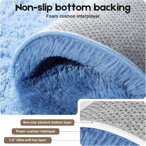 Fluffy 2x3 Blue Area Rug by [Brand Name] - Soft Shag Carpet for Kids' Rooms | Non-Slip Design