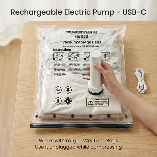 Yobobo Vacuum Seal Bags for Clothing: 9 Pack Small Travel Vacuum Bags for Luggage with Rechargeable Electric Pump - Space Saver for Carry-On Packing