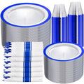 I00000 350 Pcs Dark Blue Plastic Plates,Clear Disposable Plates for 50 Guests,Blue Dinnerware Include 50 Dinner Plate 50 Dessert Plate,50 Cups,50 Pre Rolled Napkins with Cutlery Set for Party,Wedding