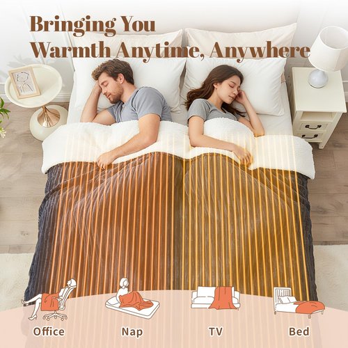 Easthome Electric Heated Blanket Queen Size Dual Control - 84"x90" Fast Heating Bed Blankets with 6 Heating Levels & 10 Hours Auto Off, Soft Ribbed Flannel, Over-Heat Protection ETL, Dark Gray