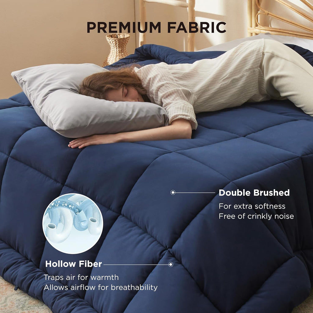 Bedsure Comforter Duvet Insert - All-Season Quilted Queen Size Down Alternative Bedding, Navy Blue 88 x 88 Inches