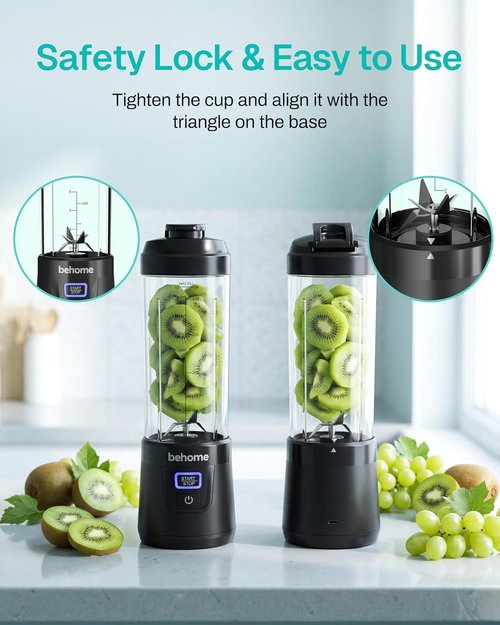 Behome Portable Blender - Personal Juicer for Smoothies & Shakes | 14 OZ BPA-Free, USB-C Rechargeable, Dishwasher Safe