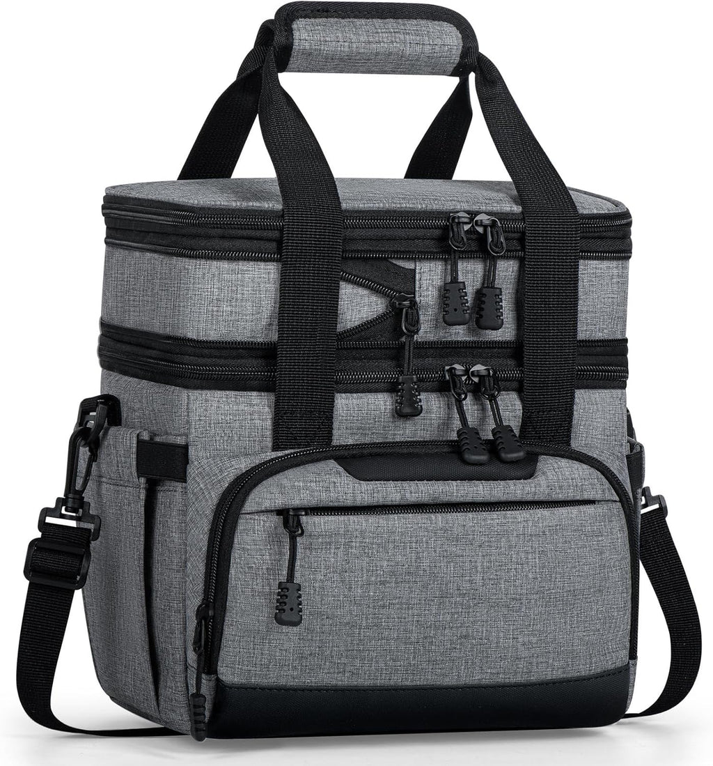 Skiennix Large Insulated Lunch Box - Dual-Compartment Cooler Bag for Work & Picnic | Grey 24-Can (14L)