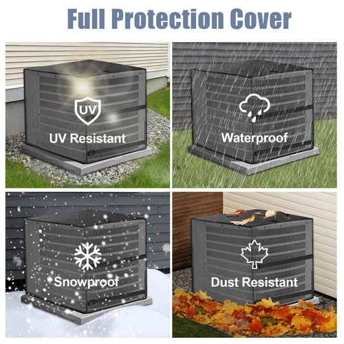 Air Conditioner Covers for Outside, Breathable Full Mesh With Waterproof Top Air Conditioner Cover for All Seasons, AC Unit Cover Protect from Cotttonwood Fluff, Leaves, Debris, 36x36x39 Inch-Black