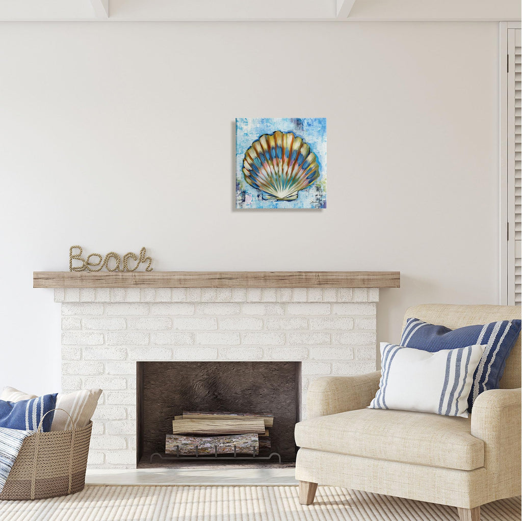 Nautical Clam Seashell Abstract, 17 x 17 Inch Canvas Wall Art