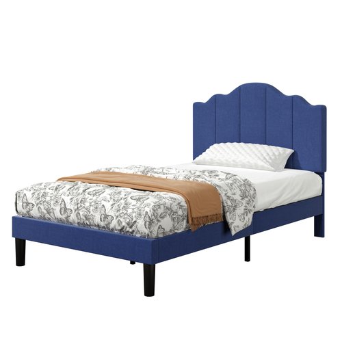 VECELO Twin Size Upholstered Platform Bed Frame with Adjustable Headboard, Wood Slat Support and Noise-Free, No Box Spring Needed, Easy Assembly, Blue
