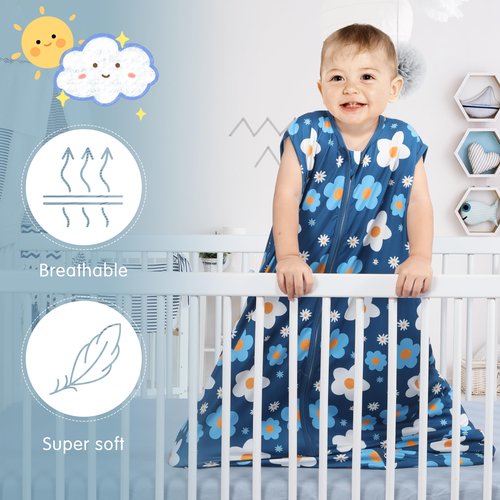 BSTOPPT 3 Pack Baby Sleep Sack 100% Rayon Cotton Baby Sleeping Bag 2-Way Zipper Toddler Wearable Blankets TOG 0.3. (Gerbera&Tulips&Pink, 6-12 Months)