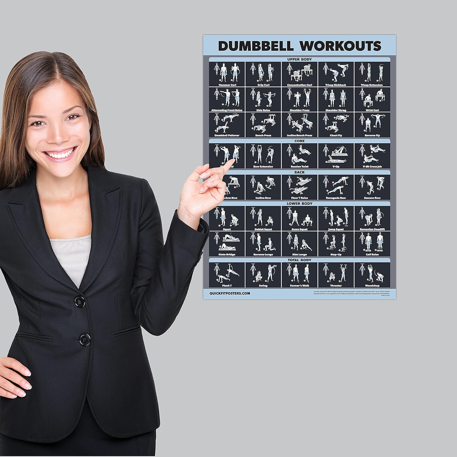 Palace Learning Dumbbell Workout Exercise Poster - Laminated, 18" x 24" | Dark Design