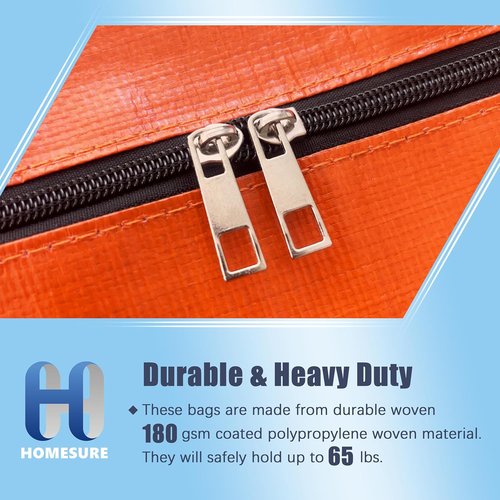 HOMESURE Large Water-Resistant Moving Bags - 12 Pack Heavy-Duty Storage Totes with Zippers & Handles | Space-Saving Orange Design