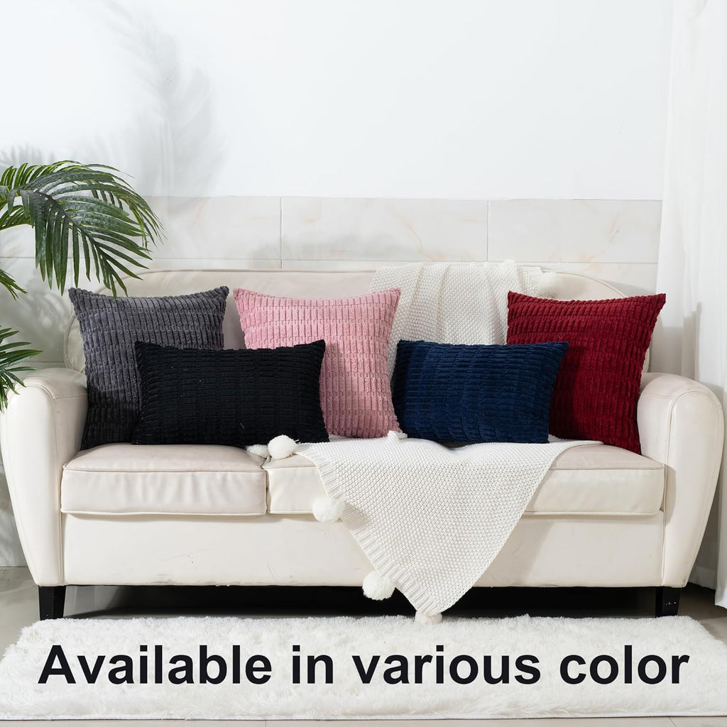 Skiennix Corduroy Throw Pillow Covers - Soft Boho Striped Design | 18x18 Inch for Modern Home Decor