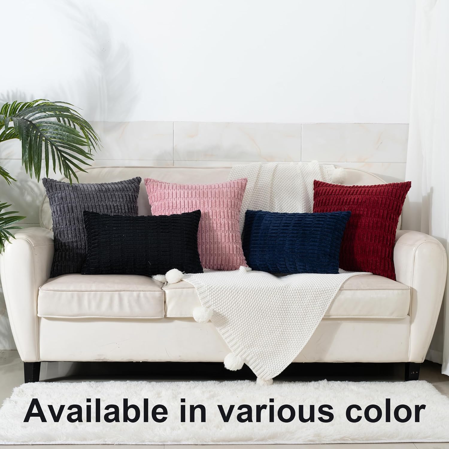 Skiennix Corduroy Throw Pillow Covers - Soft Boho Striped Design | 18x18 Inch for Modern Home Decor