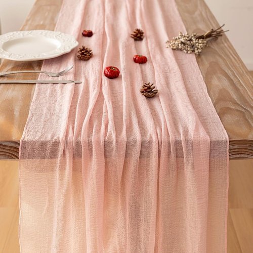 Keketoarrange Pink Cheesecloth Table Runner - 120 Inch Rustic Boho Decor for Weddings & Parties